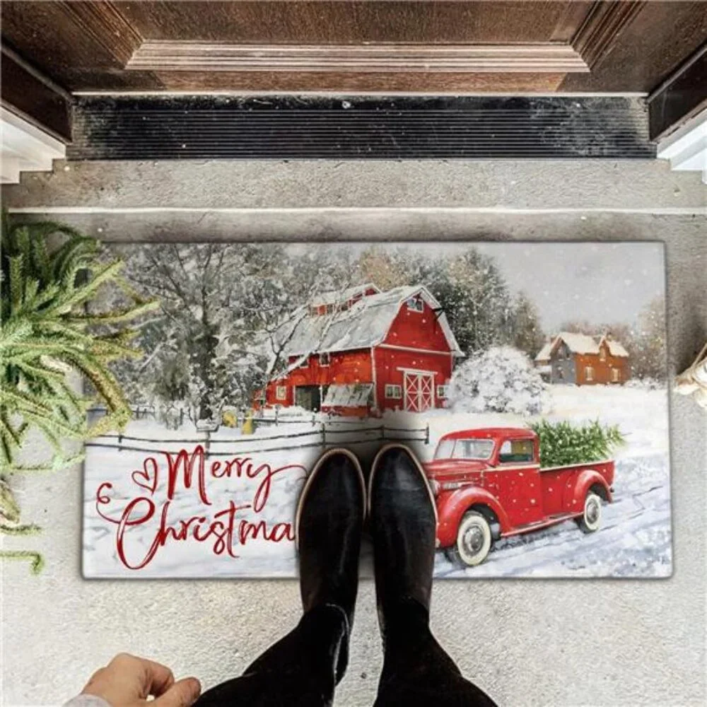 Merry Christmas Door Mat -Red Truck